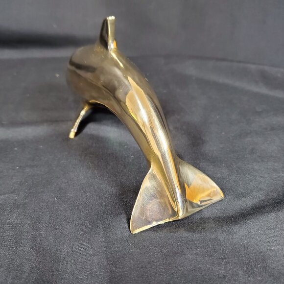 VTG Solid Brass Dolphin Figurine Coastal Nautical Decor Polished Brass Ocean Ani - Picture 10 of 16